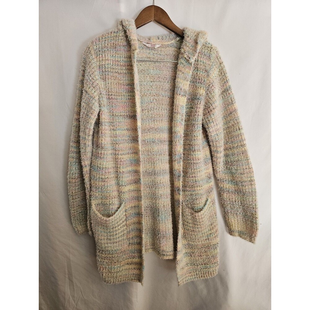 No Boundaries Juniors XL Hooded Cardigan Sweater Pastel Fuzzy Knit Pockets